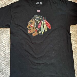 NHL Black Short Sleeve Tee with Red and Yellow Logo